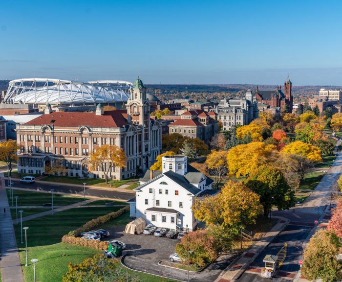 Fall campus aerial photo